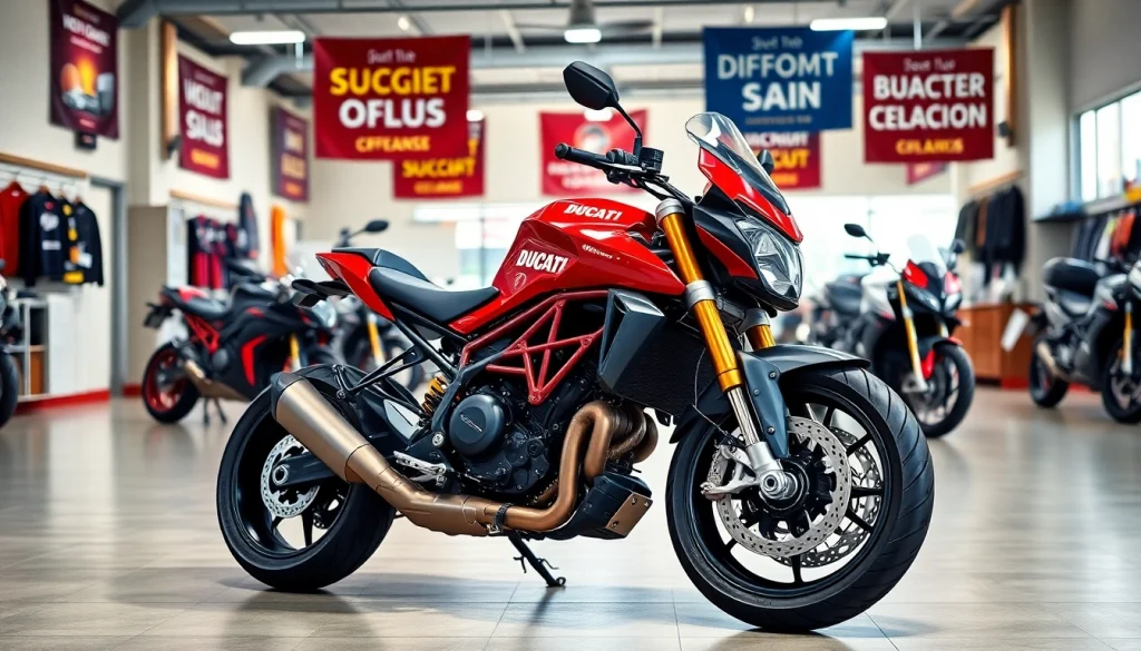 Verkauf einer Ducati auf https://moto-ankauf.de/ducati-verkaufen in einem einladenden Showroom.