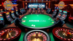 Engaging poker play at MM88 COM casino showcasing thrilling gameplay and luxury.