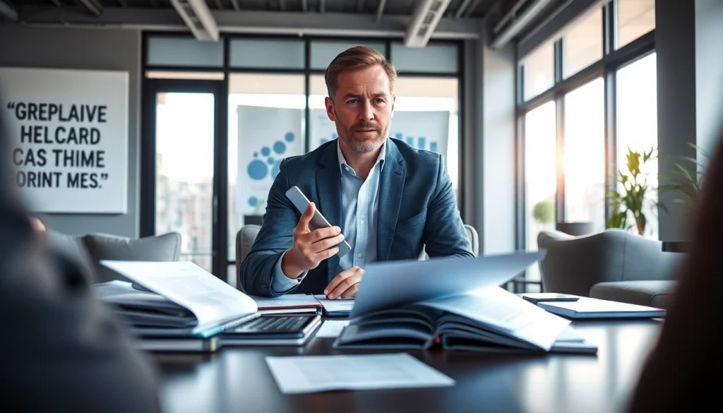 신용카드 현금화의 전략을 논의하는 금융 전문가와 현대적인 사무실의 모습