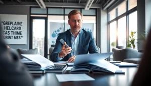 신용카드 현금화의 전략을 논의하는 금융 전문가와 현대적인 사무실의 모습