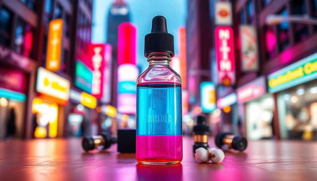 Vibrant liquid bottle with exquisite design in an urban environment, attracting attention