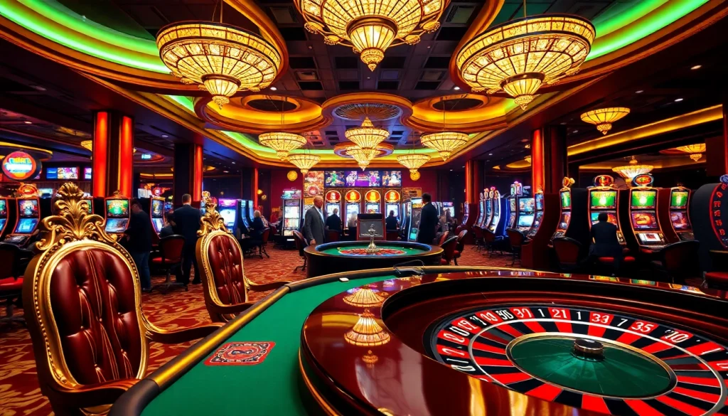 คาสิโนพื้นหลังไฟสลัวในบรรยากาศหรูหราและตื่นเต้น