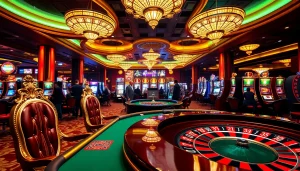 คาสิโนพื้นหลังไฟสลัวในบรรยากาศหรูหราและตื่นเต้น