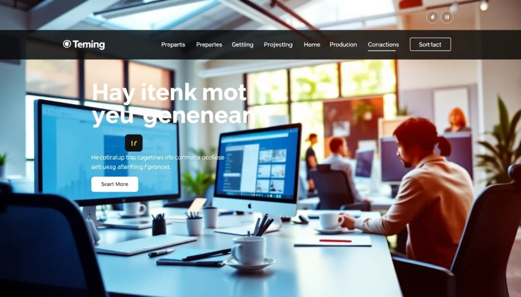 Showcase a modern website design on https://www.ound-ound.com featuring vibrant interactions in a creative office.