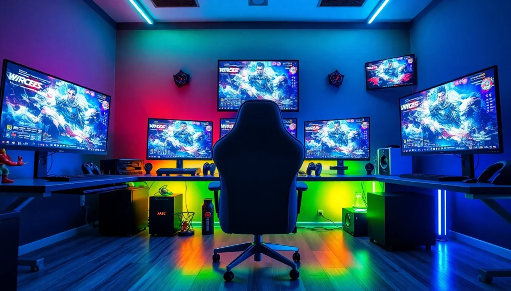 Menggunakan virus4d login slot di ruang kerja gamer modern dengan banyak layar.