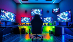 Menggunakan virus4d login slot di ruang kerja gamer modern dengan banyak layar.