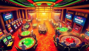 Experience thrilling gaming at mm88 directory, showcasing vibrant casino tables with players engaged in action.