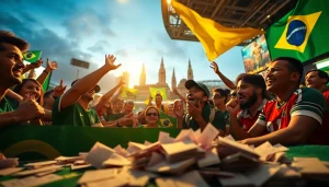 Engaging fans participating in sports betting in Brazil, celebrating a big event.