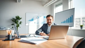 Show a CPA actively analyzing financial data in a professional office environment.