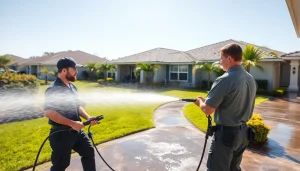Professional team pressure washing a home in Kissimmee, showcasing expert exterior cleaning.