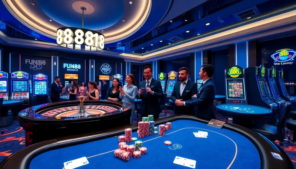 Players enjoying a thrilling gaming experience with Fun88 in a luxurious casino setting.