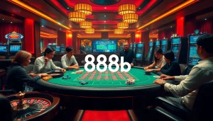 Engage in exciting gameplay as you đăng nhập 888b at a luxurious casino with vibrant tables and players.