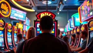 Petani toto menang besar di mesin slot dengan pemain antusias di kasino.