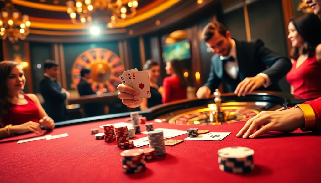 Engaging gamblers at a vibrant casino table featuring 99OK COM elements.