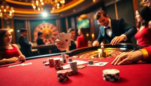 Engaging gamblers at a vibrant casino table featuring 99OK COM elements.