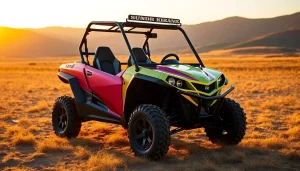 Check out this Kandi UTV for sale in a picturesque outdoor setting, emphasizing its sporty features.