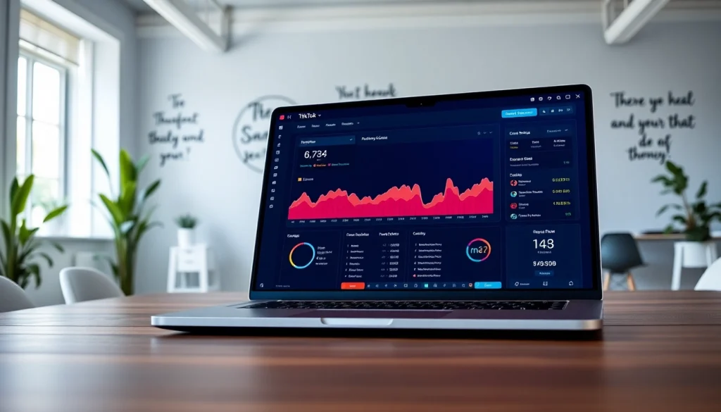 Visualize a TikTok SMM panel interface showcasing analytics and growth in a vibrant workspace.