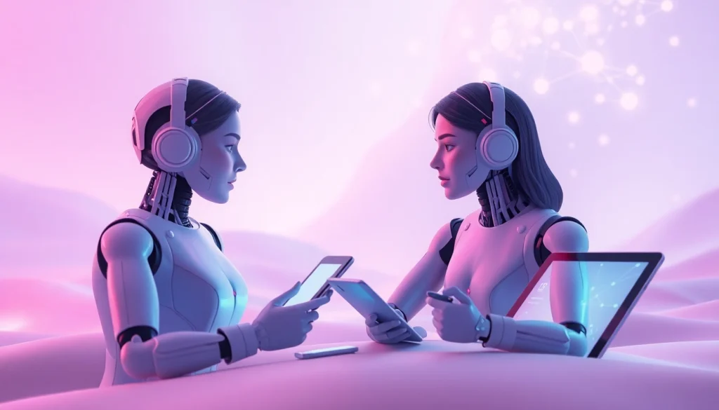 Engaging visual of sex ai chatbots in a serene digital environment promoting intimacy.