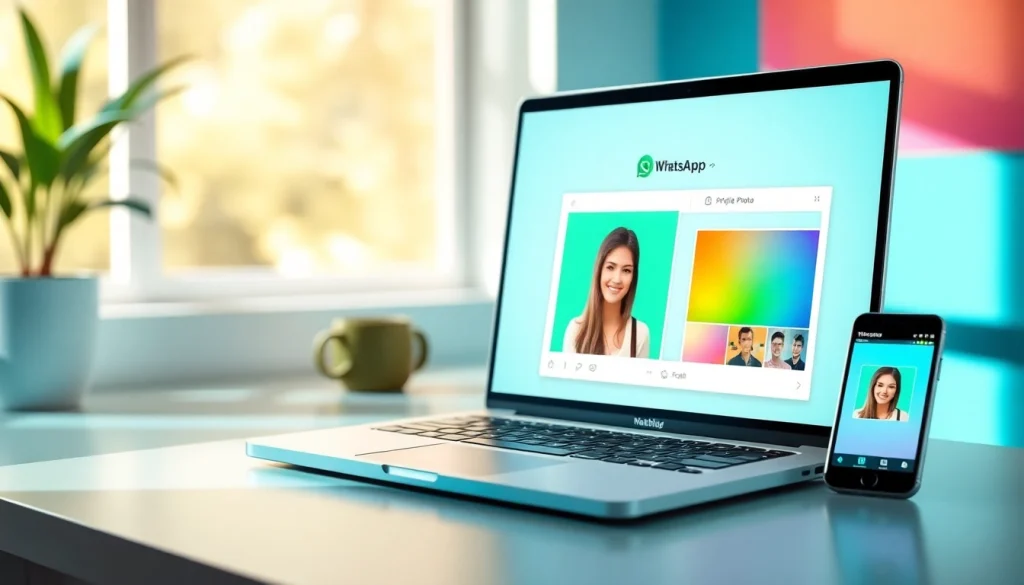 Creating a stunning whatsapp profile photo with an online tool in a bright workspace.