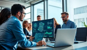 Explore the advanced AI testing platform at https://benchbot.ai showcasing a dynamic team collaborating on innovative solutions.