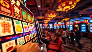 Menangkan permainan mahjong slot dengan mesin slot yang berkilau di kasino.