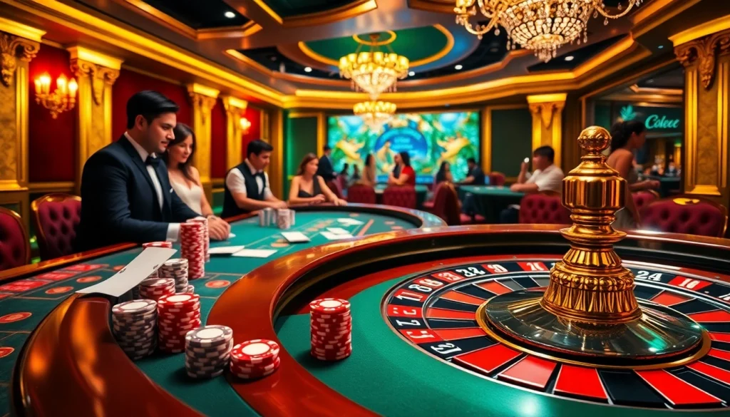 Experience the thrill of gambling at https://w88com.us/ with vibrant casino games and players engaged in action.