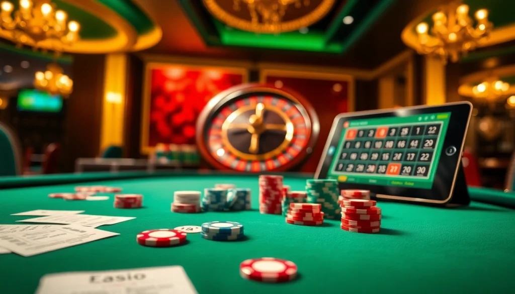 Engage in the thrilling action of toto togel at a luxurious casino table with poker chips and betting slips.