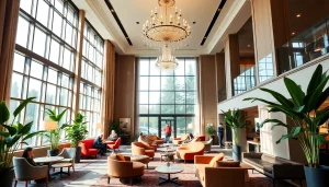 Luxury hotel in Sweden with elegant lobby design and inviting atmosphere.