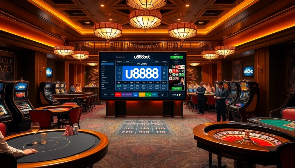 Experience the thrill of u888bet with vibrant casino tables and exciting gambling visuals.