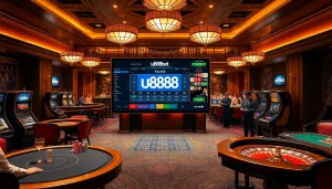 Experience the thrill of u888bet with vibrant casino tables and exciting gambling visuals.