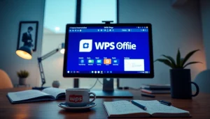 WPS下载 desktop featuring WPS Office application in a modern workspace.