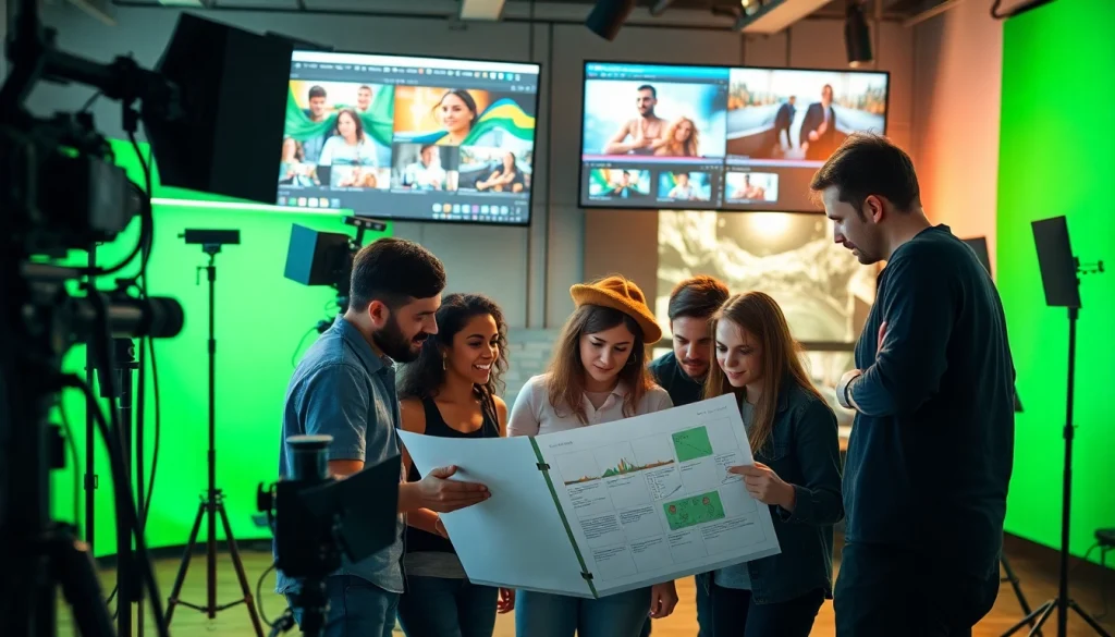 Video Production Company Phoenix team collaborating creatively in a modern studio environment.