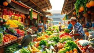 Petani toto mengelilingi pasar tradisional yang ramai dengan berbagai hasil pertanian segar.