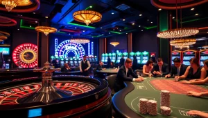 Experience exhilarating gameplay at rr88 with luxurious casino tables and vibrant slot machines.