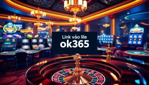 Engaging scene showcasing Link vào ok365 with vibrant casino elements like roulette and poker tables.