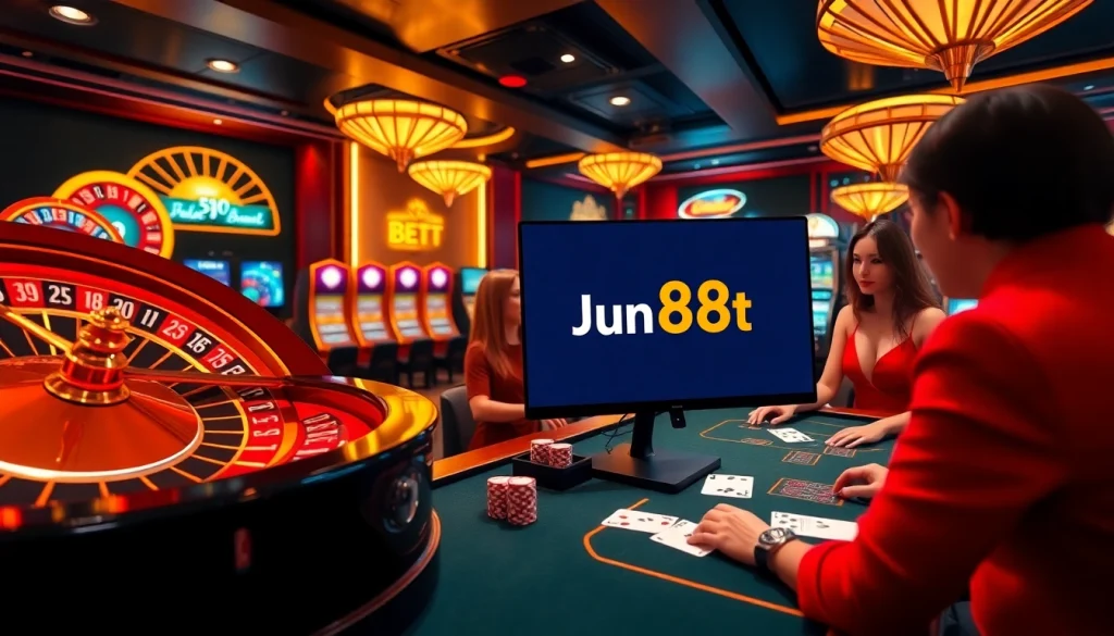 Experience the excitement of jun88 bet with vibrant casino visuals and engaging online gaming elements.