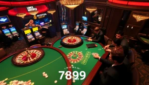 Engaging gameplay at 789club with lively tables and vibrant casino lights.