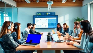 Helpdesk support team collaborating effectively in a modern office setting.