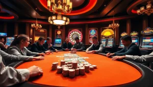 Engage in thrilling gameplay at u888.cx with luxury poker tables and vibrant casino elements.