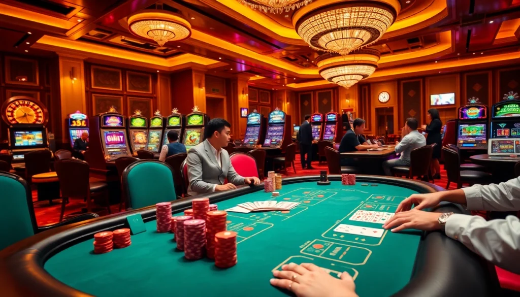 S8 players celebrating wins at a luxurious casino, featuring poker tables and vibrant slot machines.