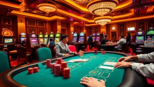S8 players celebrating wins at a luxurious casino, featuring poker tables and vibrant slot machines.