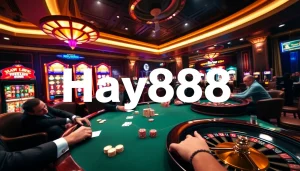 Experience the intense gameplay of Hay888 at a luxurious casino poker table.