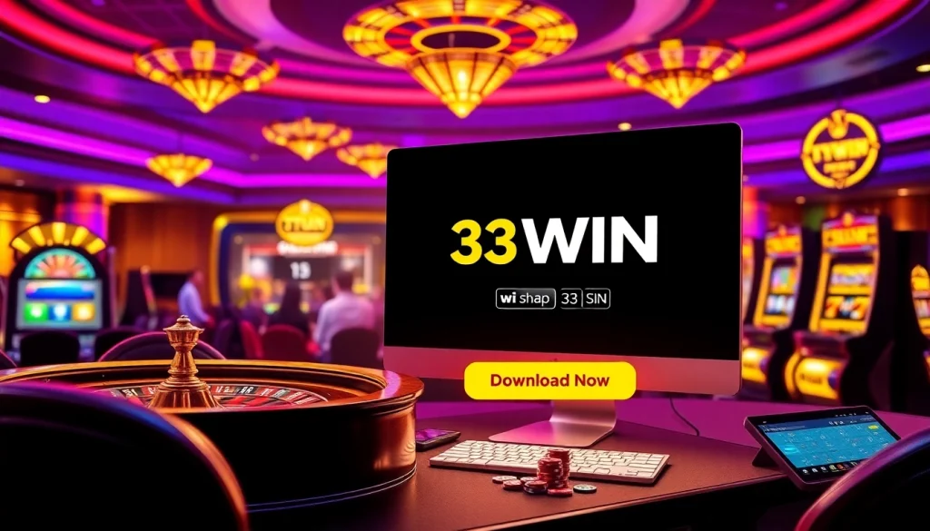Experience the excitement of tải game 33win with a luxurious casino interface showcasing vibrant gaming elements.