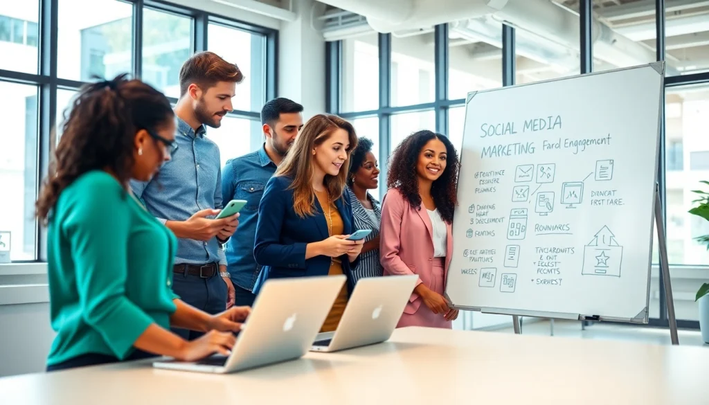 Engaged team at https://boost-social-media.com brainstorming social media strategies.