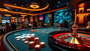 VUA99 poker scene featuring excitement and luxury at a casino table.
