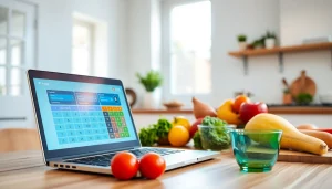 Calculate daily calorie needs using our interactive calorie calculator in a modern kitchen setting.