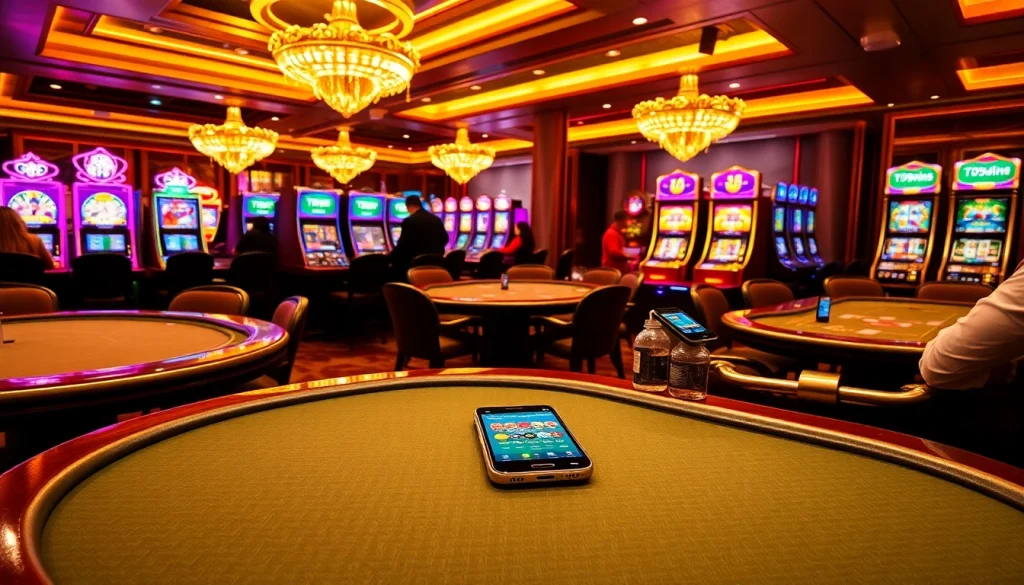 Experience the thrill of gaming with the 789win app on a luxurious casino floor.