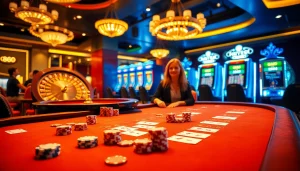 Players enjoying high-stakes Baccarat at jun888 casino with vibrant game elements.