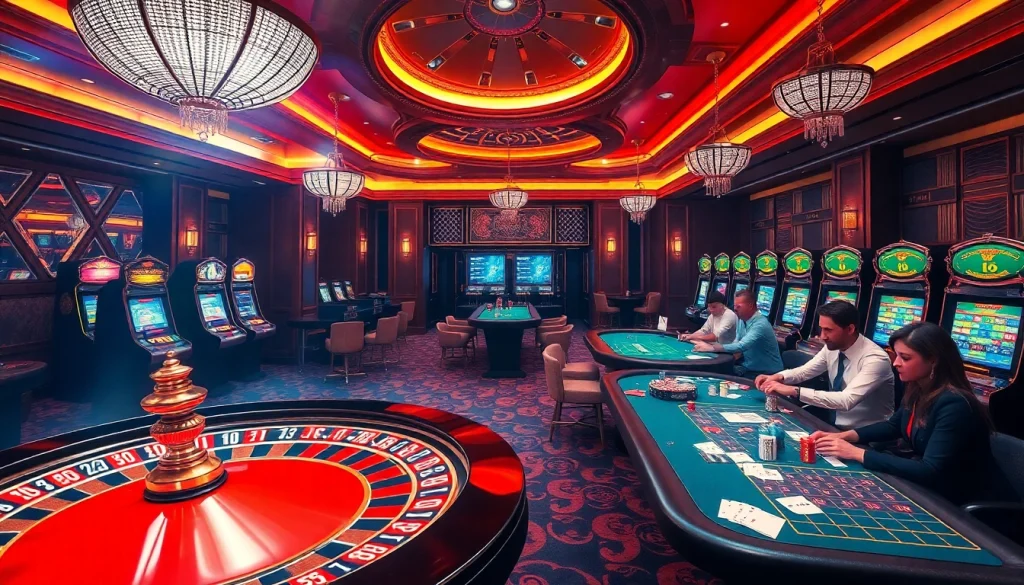 King88 players enjoying a thrilling game of poker in a luxurious casino setting.