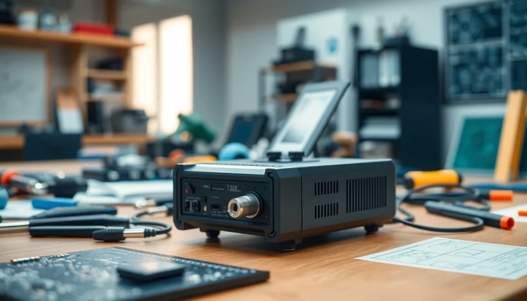 Analyze the features of das 142 device in a modern tech workspace.